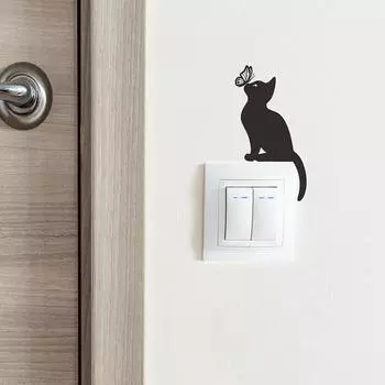1 шт. мультяшный креативный силуэт кошки бабочки спальня гостиная выключатель света наклейки декоративные самоклеящиеся наклейки на стену 10x14.5cm