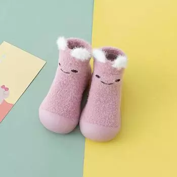 1 шт. мультяшный плюшевый мишка из норки, детские напольные носки с трехмерными ушками, утолщенные и плюшевые, обувь для ходьбы 18-19