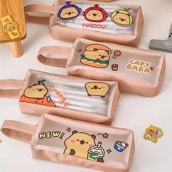 1 шт. мультяшный прозрачный капибала большой емкости портативный капибара ручка карандаш сумка школьные принадлежности канцелярские принадлежности