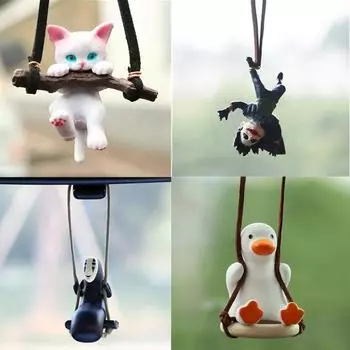 1 шт. мультяшный забавный клоун/кот/маленькая желтая утка/безликий мужской автомобильный кулон зеркало заднего вида аксессуары для украшения автомобиля faceless man