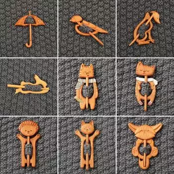 1 шт. мультяшный значок свитер нагрудник деревянная брошь DIY ремесло шарф пряжка подарок на вечеринку забавная булавка узор животного аксессуары для одежды 1PC