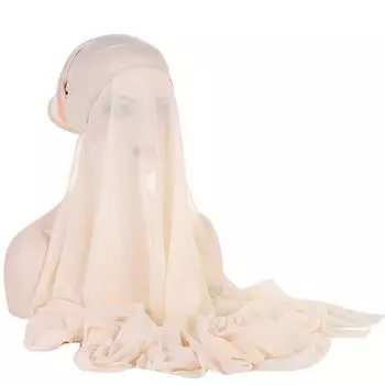 1 шт. Мусульманский шаль шарф шифон хиджаб дышащий тюрбан повязка на голову женский однотонный полиэстер с внутренней шапочкой