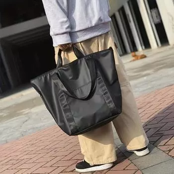 1 шт. Мужская легкая модная сумка большой вместимости, однотонная водонепроницаемая сумка в стиле ретро, чёрный