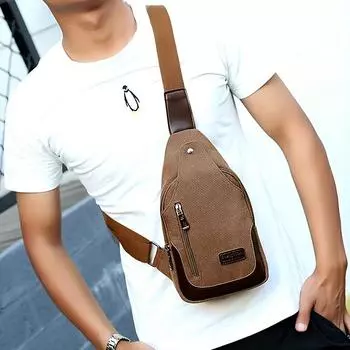 1 шт. Мужская походная холщовая нагрудная сумка, однотонная износостойкая большая вместительная нагрудная сумка чёрный