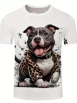 1 шт. Мужская повседневная футболка с круглым вырезом и 3D-принтом животных, трикотажная ткань из полиэстера с небольшой эластичностью, стандартный крой, короткий рукав S