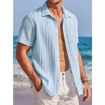 1 шт. Мужская повседневная полосатая рубашка с завязкой на пуговицах, рубашка с коротким рукавом, летняя гавайская рубашка M синий