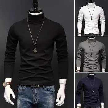 1 шт., мужская велюровая майка, пуловер, водолазка, футболка из полиэстера, уютная однотонная зимняя рубашка с длинными рукавами 2XL чёрный