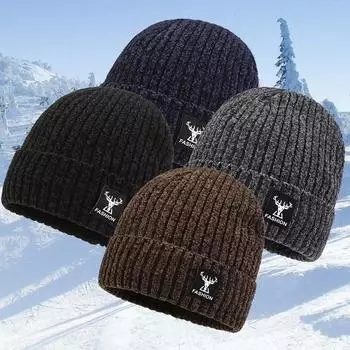 1 шт. Мужская зимняя шерстяная вязаная шапка для велоспорта на открытом воздухе для катания на лыжах плюс толстая бархатная шапка-бини