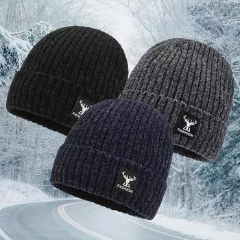1 шт. Мужская зимняя шерстяная вязаная шапка для велоспорта на открытом воздухе ветрозащитная лыжная шапка плюс бархатная толстая шапка-бини чёрный