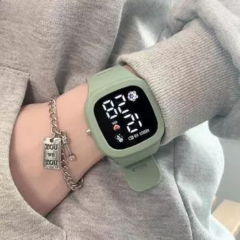 1 шт. Мужские и женские часы, светодиодные детские цифровые спортивные часы для мальчиков и девочек, квадратный большой циферблат, водонепроницаемые силиконовые мужские электронные часы белый