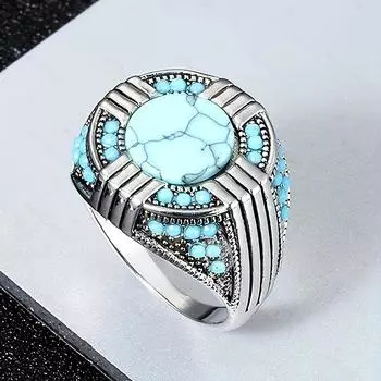 1 шт. мужские и женские модные кольца из сплава, роскошное элегантное деловое бирюзовое кольцо Size 7