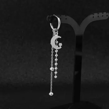 1 шт. Мужские панк-серьги Kpop корейские серьги-гвоздики из нержавеющей стали с подвеской в виде лунного пера и креста для парней в стиле рок-хип-хоп унисекс