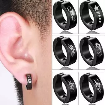 1 шт. мужские серьги-гвоздики в стиле панк с принтом черные без пирсинга зажимы для ушей аксессуары 3