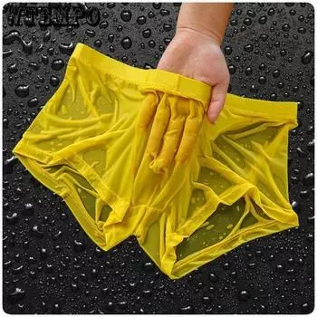 1 шт. Мужское нижнее белье Ice Silk Сексуальные боксеры шорты супер тонкие прозрачные с низкой посадкой дышащие мужские трусы M