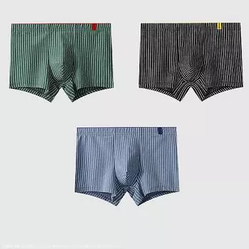 1 шт., мужское нижнее белье, полосатые шорты-боксеры, хлопковые трусы, удобное дышащее нижнее белье, мужские плавки, U-образные выпуклые трусики M чёрный