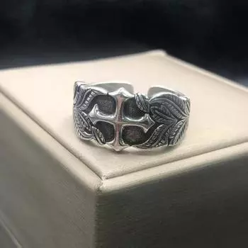 1 шт. мужское регулируемое открытое кольцо в стиле ретро-панк с крестиком - модные универсальные украшения для повседневной носки - металлическая конструкция, удобная посадка