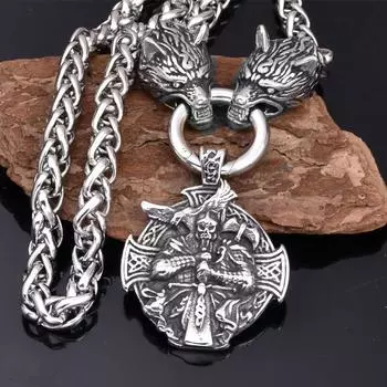 1 шт., мужское винтажное ожерелье с подвеской в виде викинга Одина Томагавка вороны, скандинавское ожерелье, ожерелье в стиле панк, хип-хоп, женский амулет, ювелирные аксессуары, подарок на день рождения 55cm серебряный