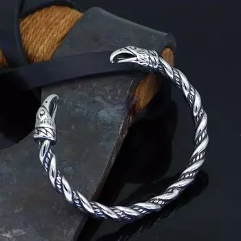 1 шт., мужской винтажный браслет в стиле скандинавского викинга с головой вороны, мужские и женские вечерние ювелирные изделия, браслет серебряный