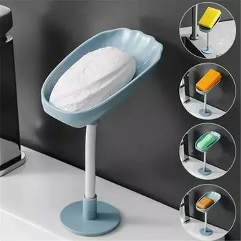 1 шт. Мыльница в форме листа, мобильная присоска, настенный слив, без перфорации, полка для хранения в ванной и доме синий