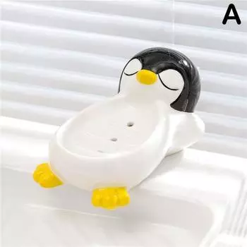 1 шт. Мыльница в форме пингвина с дренажем, Подставка для мыла для ванной и душа, Держатель для мыла, Тарелка для хранения губки, Кухонные и ванные принадлежности
