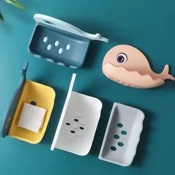 1 шт., мыльница в виде кита из мультфильма, симпатичная, двухслойная, не требующая пробивки, полка для унитаза, настенная, для хранения, для дома белый