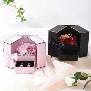 1 шт., мыло, цветок, упаковка для ювелирных изделий, романтическая подарочная коробка с двойной дверью, пустая коробка, подарочная упаковочная коробка ко Дню святого Валентина чёрный