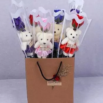 1 шт. Мыло для ванны с ароматом лепестков роз в виде медведя, цветочное мыло для вечеринки, свадьбы, подарка красный