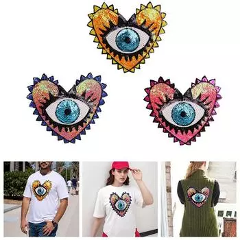1 шт. на одежде красочная вышивка на заказ большая в форме сердца своими руками блестящие нашивки большие глаза аппликация