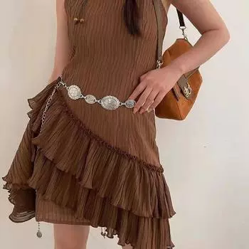 1 шт. набор аксессуаров на талию в стиле ретро, богемный этнический стиль, высококачественный серебряный металлический пояс-цепочка с поясом для юбки one size золотой