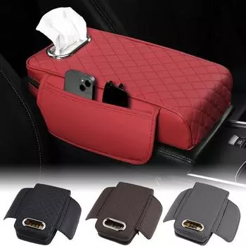 1 шт., накладка из пены с эффектом памяти, усиленная поддержка, защитная накладка, универсальная, из искусственной кожи, декоративная коробка для хранения автомобиля, накладка на подлокотник автомобиля с коробкой для салфеток красный