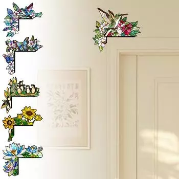 1 шт. Наклейка на дверную раму с рисунком животных, наклейка на угол двери, художественная наклейка на угол двери, флокированная гирлянда, декоративная цветная деревянная планка left