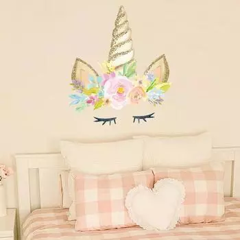 1 шт., наклейка на стену с принтом единорога, цветок, золотой единорог, фоновое украшение и украшение, наклейка на стену 01