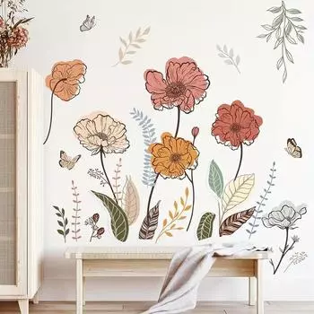 1 шт. Наклейки на стену с изображением цветов Wondever Boho, полевые цветы, цветочные травы, отшелушивающие и приклеивающиеся настенные художественные наклейки для гостиной, спальни, телевизора, стены