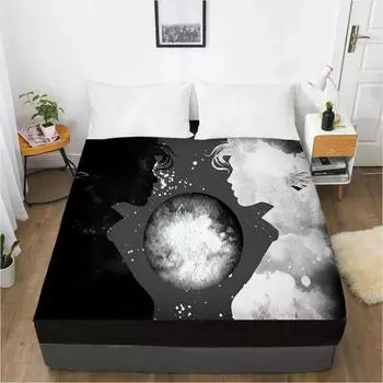 1 шт., наматрасник, простыня с резинкой, простыни, постельное белье, простыня королевского размера, 160X200 см, черно-белая магия 72x84 Deep 16in