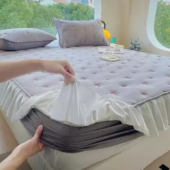 1 шт., наматрасник с вышивкой и цветочным рисунком, утепленный кружевной стеганый чехол на кровать с резинкой, однотонные простыни Queen/King 90x200x30cm 1pc