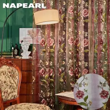 1 шт. NAPEARL 10-20% Европейский стиль, свет в стиле ретро, роскошная полупрозрачная тонкая прозрачная занавеска с вышивкой для гостиной, спальни, домашний декор W100cm x L200cm