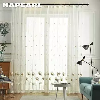 1 шт. NAPEARL 10-20% затемнение Ins стиль элегантный и свежий вышитый легкий белый прозрачный занавес крючком тип для гостиной спальни домашний декор W100cm x L200cm коричневый