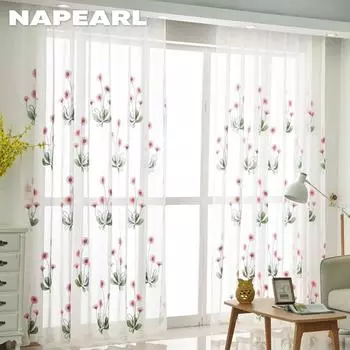 1 шт. NAPEARL 10-20% затемнение сельский стиль мультфильм розовая маргаритка вышитая белая прозрачная занавеска для гостиной спальни украшение окна домашний декор W100cm x L200cm розовый