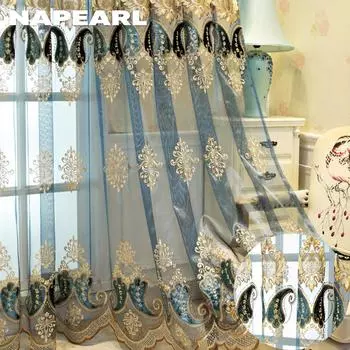 1 шт. NAPEARL 10-20% затемняющие европейские высококачественные прозрачные занавески с вышивкой для гостиной, спальни, домашний декор 100x200cm синий