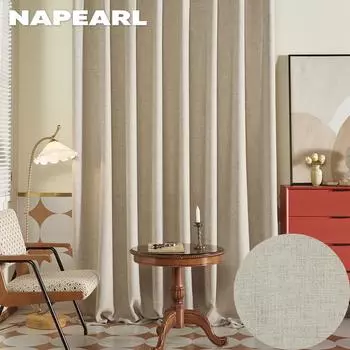 1 шт. NAPEARL 50-60% полузатемняющаяся льняная занавеска, однотонная занавеска для гостиной, домашняя драпировка, украшение W100cm x L130cm бежевый