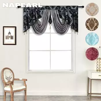 1 шт. NAPEARL 52x29 дюймов в европейском стиле, полая занавеска с рябью для окна, занавеска с бисером для гостиной W132cm x L75cm бежевый