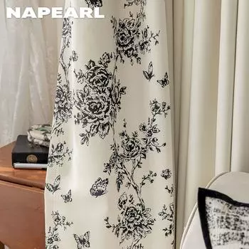 1 шт. NAPEARL 70-80% степень затемнения цветочный принт и однотонные боковые панели затемняющие шторы для спальни гостиной домашнего декора W(75+125)cm x L260cm чёрный
