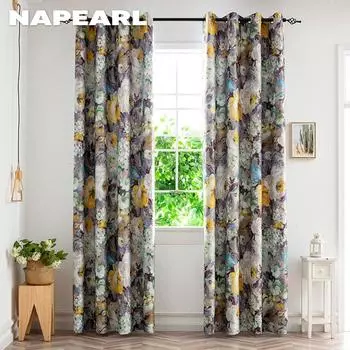 1 шт. NAPEARL 70-80% затемнение деревенский стиль масляный цветной цветочный принт высококачественные затемняющие шторы для спальни гостиная окно для домашнего декора W100cm x L130cm розовый