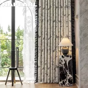 1 шт. NAPEARL 70-80% затемнение французский романтический ретро бабочка секретное царство напечатанный рюшами шторы для спальни гостиная домашний декор W100cm x L130cm серый