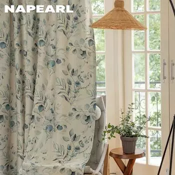 1 шт. NAPEARL 70-80% затемнение окрашенные зеленые растения принтованные затемняющие шторы американский пасторальный стиль шторы для спальни гостиная домашний декор W100cm x L130cm синий