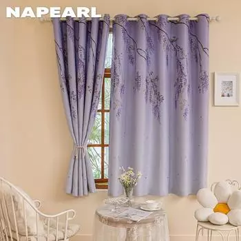 1 шт. NAPEARL 70-80% затемнение универсальный фиолетовый виноградный принт удобные короткие шторы для спальни гостиная домашний декор W100cm x L200cm фиолетовый