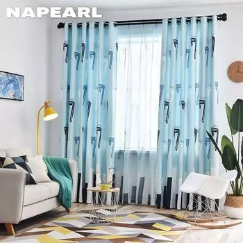 1 шт. NAPEARL 70-80% затемняющие модные и минималистичные шторы с цифровым рисунком и принтом для спальни, гостиной, домашнего декора W100cm x L200cm синий