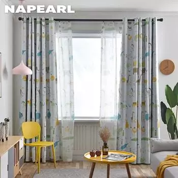 1 шт. NAPEARL 70-80% затемняющие принты с рисунком животных, персонализированные шторы, прозрачные шторы для спальни, гостиной, домашний декор Tulle-100x200cm белый