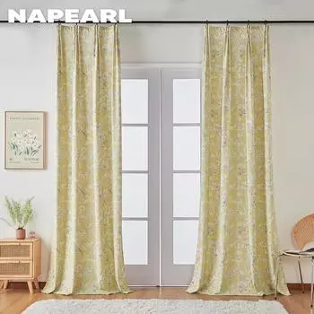 1 шт. NAPEARL 70-80% затемняющие ретро цветочные шторы из полиэстера с принтом для спальни, гостиной, домашнего декора W100cm x L130cm жёлтый