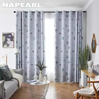 1 шт. NAPEARL 70-80% затенение с рисунком кактуса, удобные шторы с принтом для спальни, гостиной, домашнего декора W100cm x L130cm серый